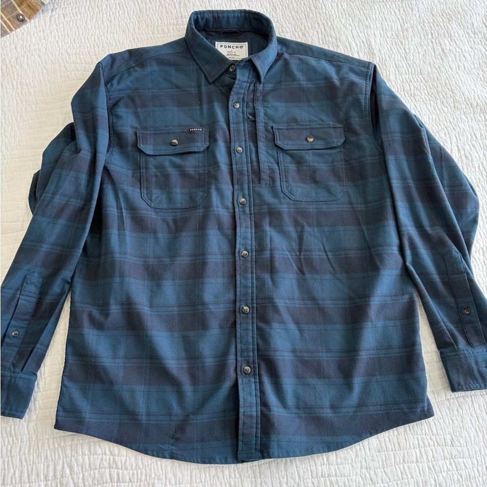 PONCHO Outdoors Navy Plaid Flannel Button-Down Shirt